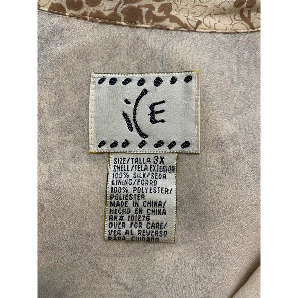 ICE Vintage Silk Beaded Blouse Womens Size 3X Beige‎  Blue Boho Floral - Picture 2 of 10